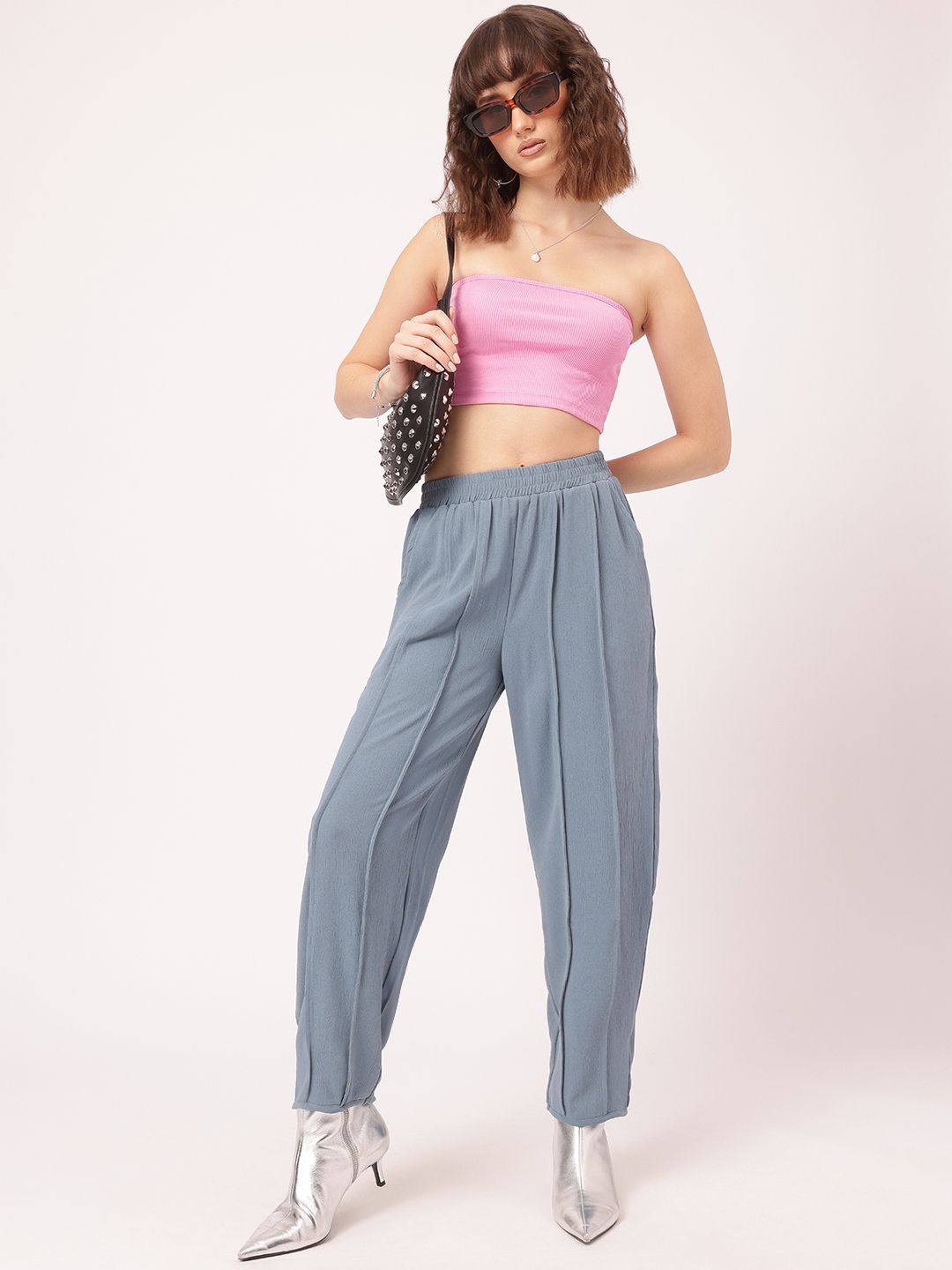 DressBerry Blush & Bold Ribbed Bandeau Crop Top