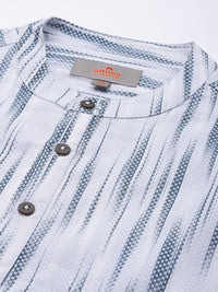 Anouk Men Ikat Printed Mandarin Collar Pure Cotton Short Kurta