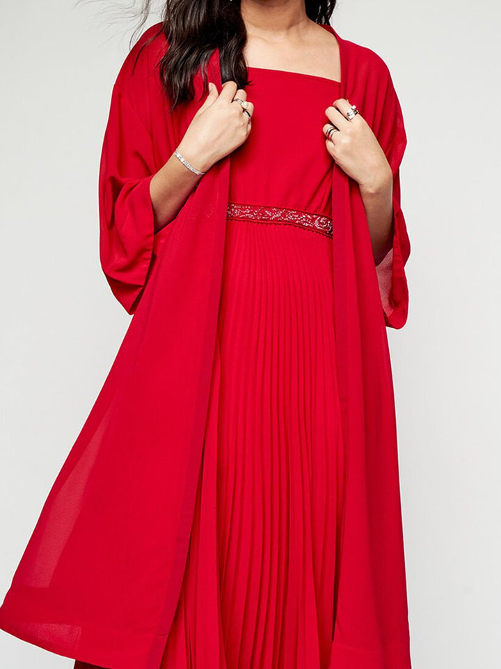 AND Sequined Shoulder Straps Fit & Flare Maxi Dress With Shrug