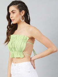 Athena Women Green Linen Tube Crop Top