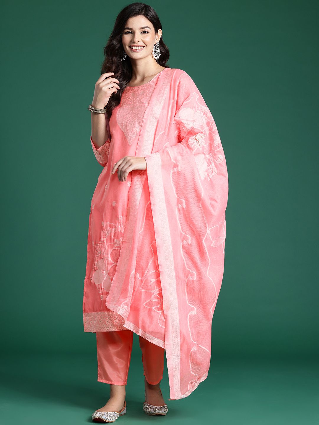 Indo Era Ethnic Motifs Woven Design Kurta With Trousers & Dupatta