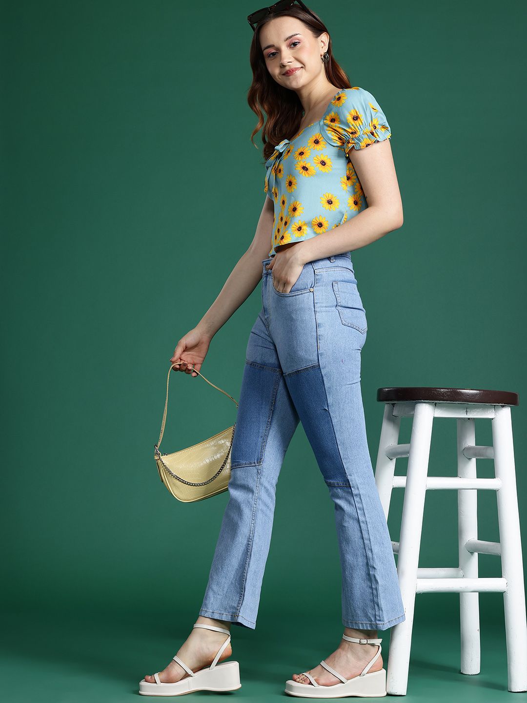 DressBerry Women Patch Detail Slim Flared Fit Stretchable Jeans