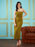 SASSAFRAS Strapless Shimmer Back Slit Sheath Midi Dress