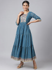 AURELIA Blue Ethnic Motifs Maxi Dress