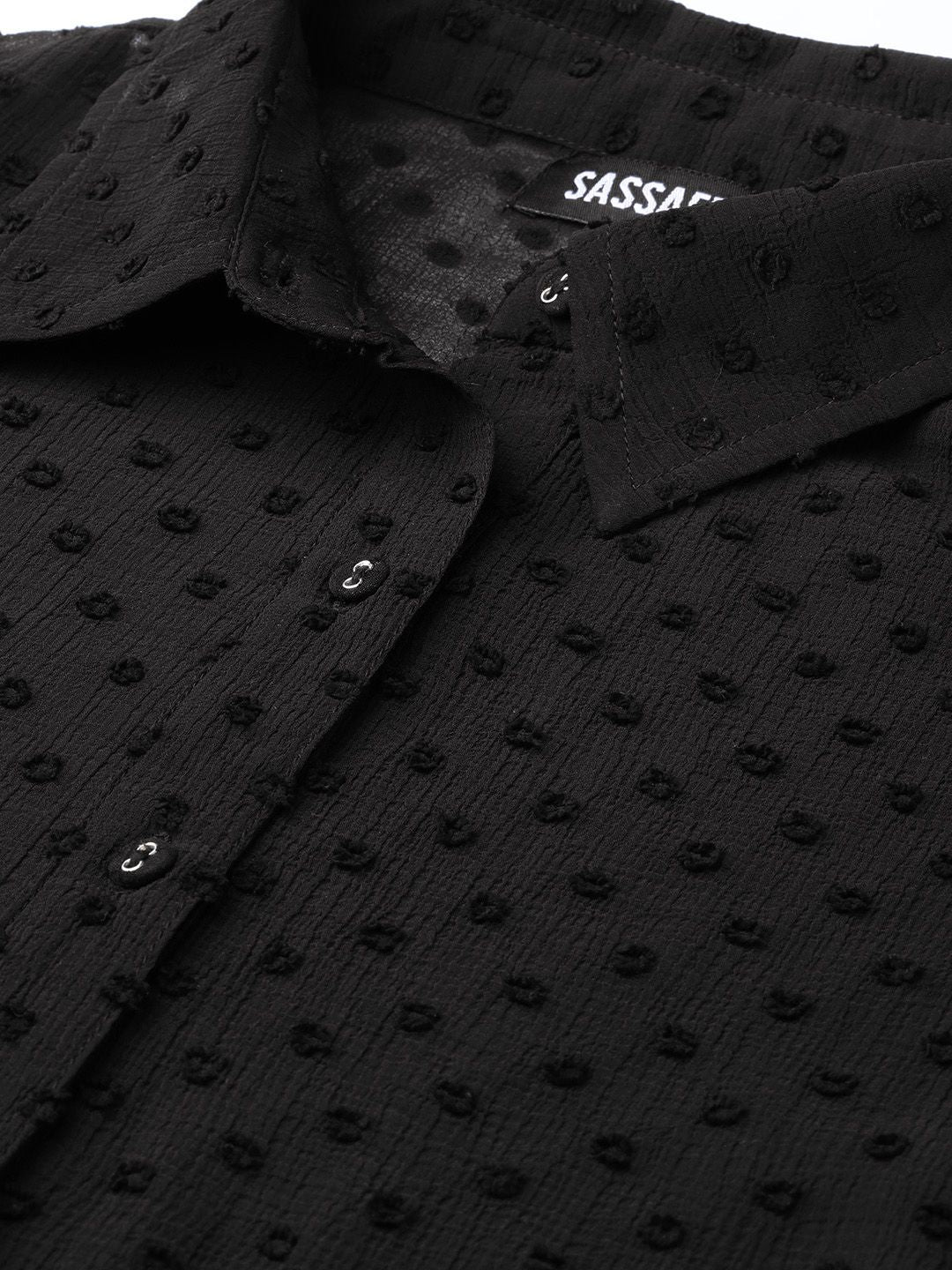 SASSAFRAS Black Dobby Sheer Boxy Shirt