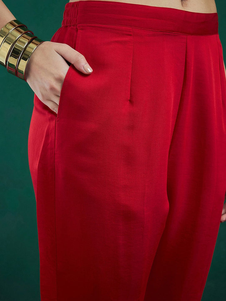 Indo Era Red Ethnic Motifs Embroidered Regular Kurta with Trousers & Dupatta