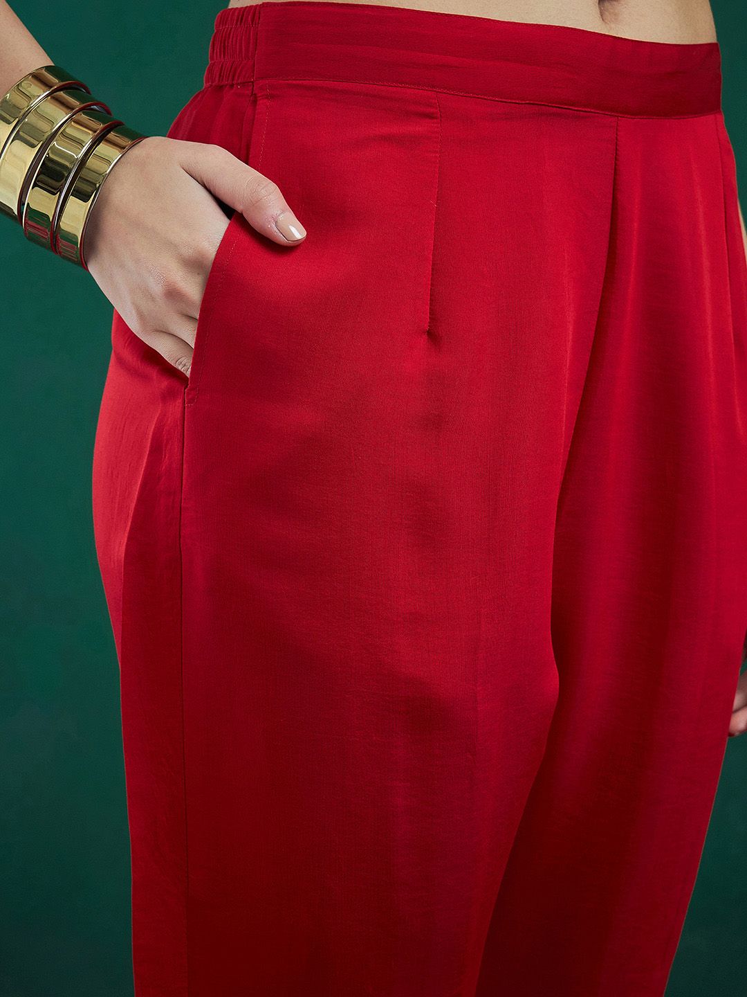 Indo Era Red Ethnic Motifs Embroidered Regular Kurta with Trousers & Dupatta