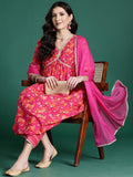Indo Era Women Floral Printed Regular Pure Cotton Kurta with Palazzos & With Dupatta