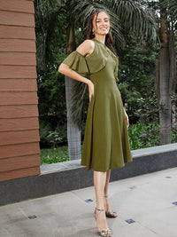 SASSAFRAS Cold-Shoulder Sleeves Ruffles A-Line Dress