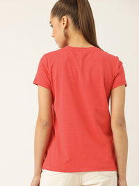 DressBerry Women Red Typography Printed V-Neck T-shirt