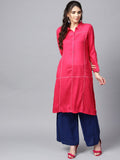 W Women Pink Solid Straight Kurta