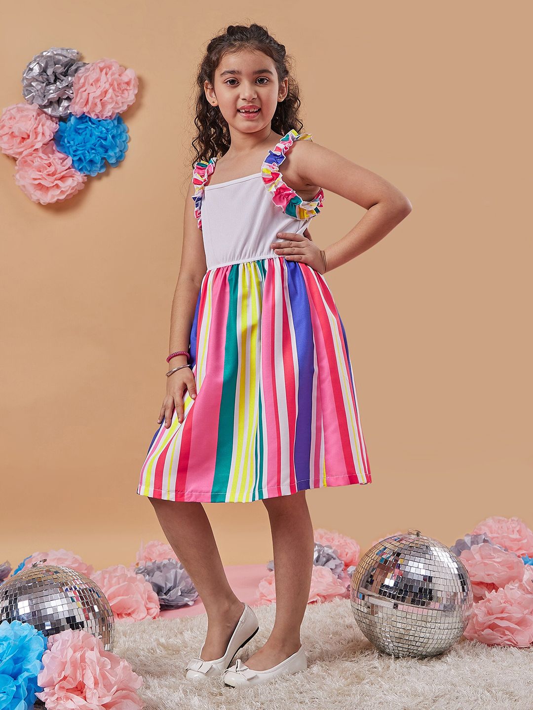 pspeaches Girls Striped Shoulder Straps Fit & Flare Dress