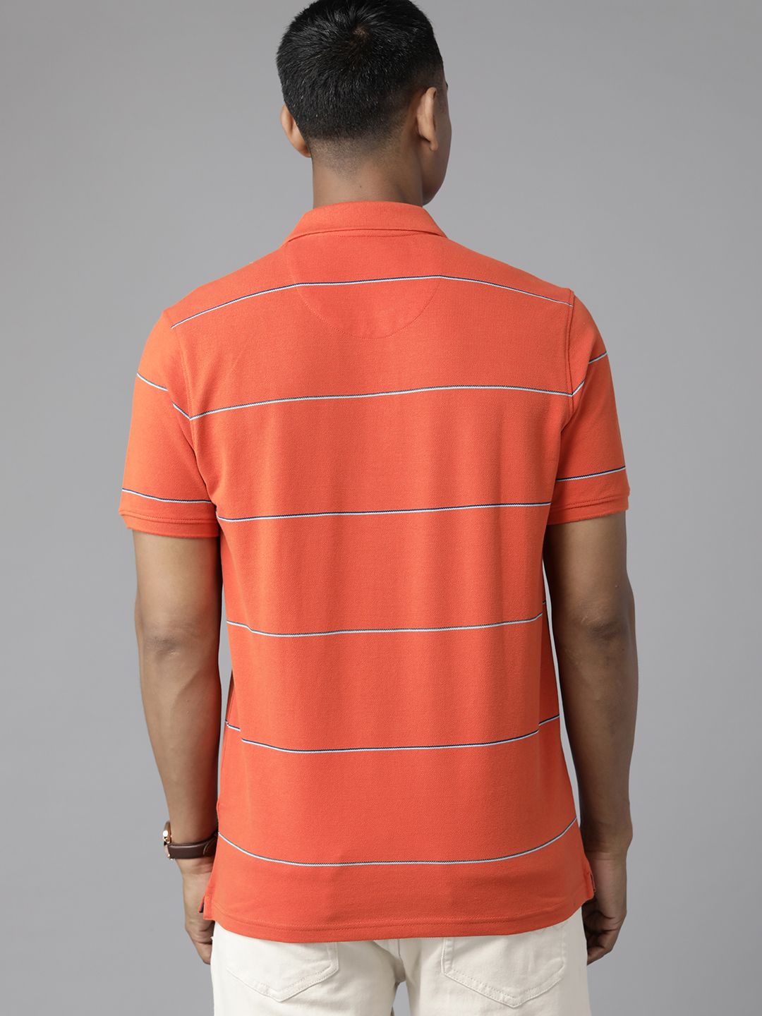 Park Avenue Men Striped Polo Collar Slim Fit T-shirt