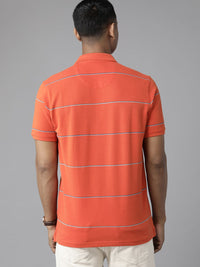Park Avenue Men Striped Polo Collar Slim Fit T-shirt