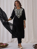 Indo Era Ethnic Embroidered Round Neck Straight Kurta with Trousers & Dupatta