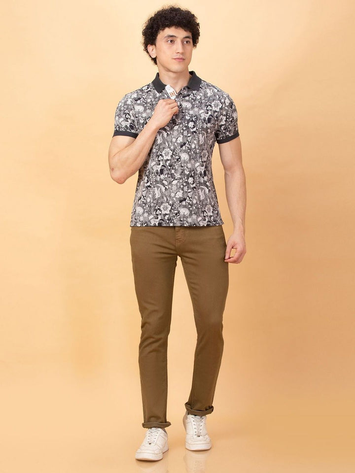 Being Human Men Floral Printed Polo Collar Pockets T-shirt