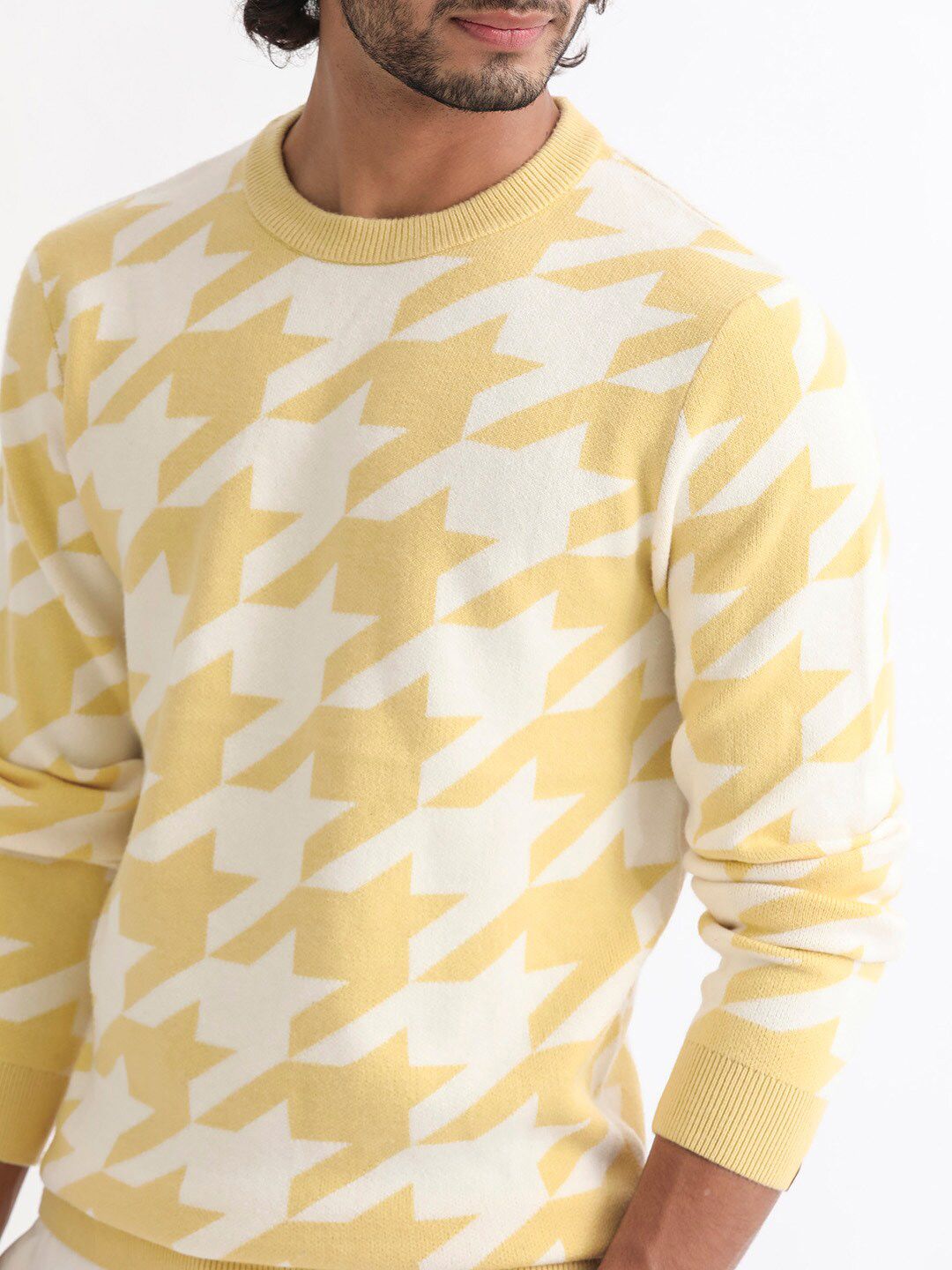 RARE RABBIT Men Honder Crew Neck Abstract Printed Sweater