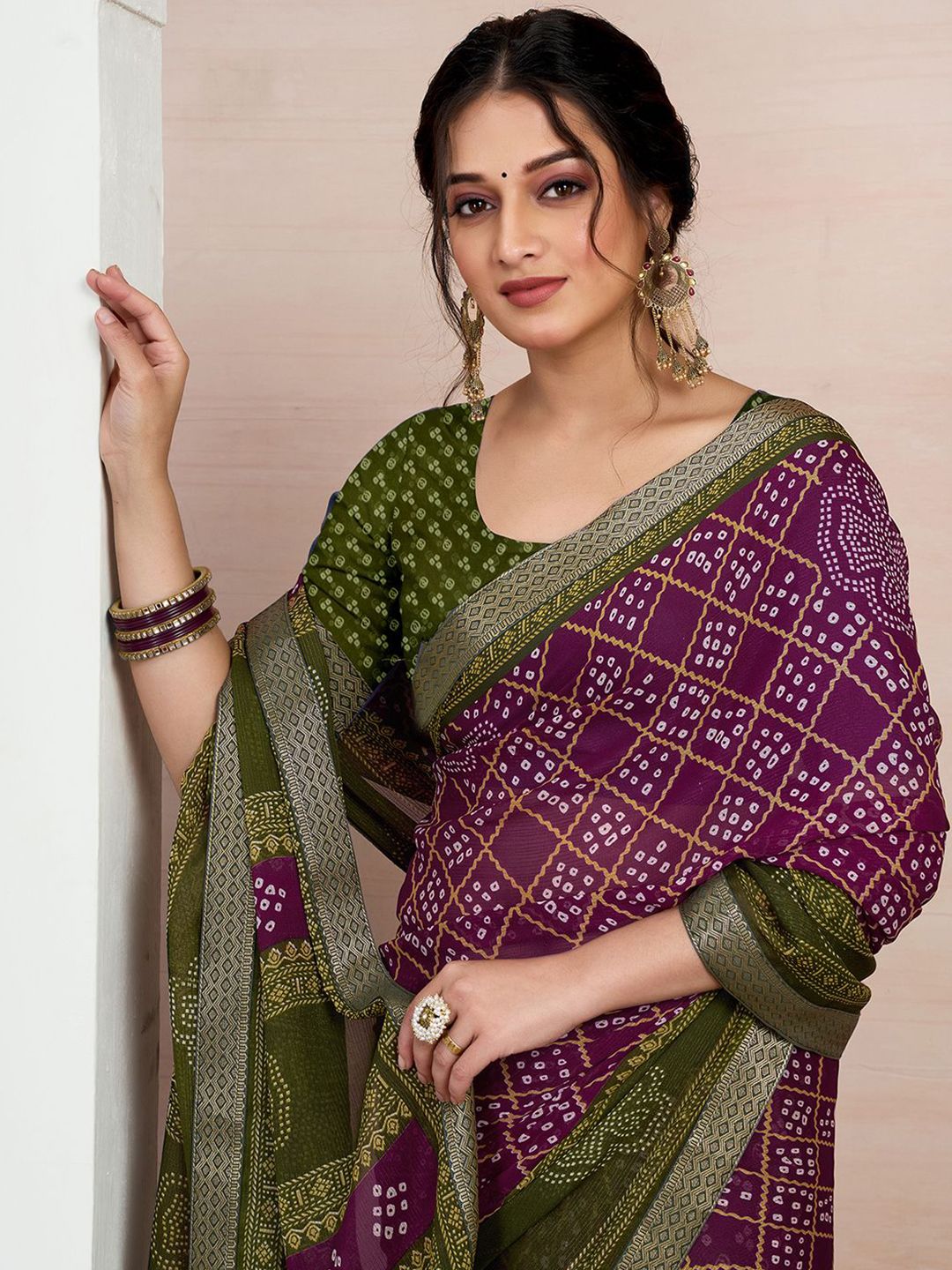 KALINI Bandhani Zari Pure Chiffon Bandhani Saree