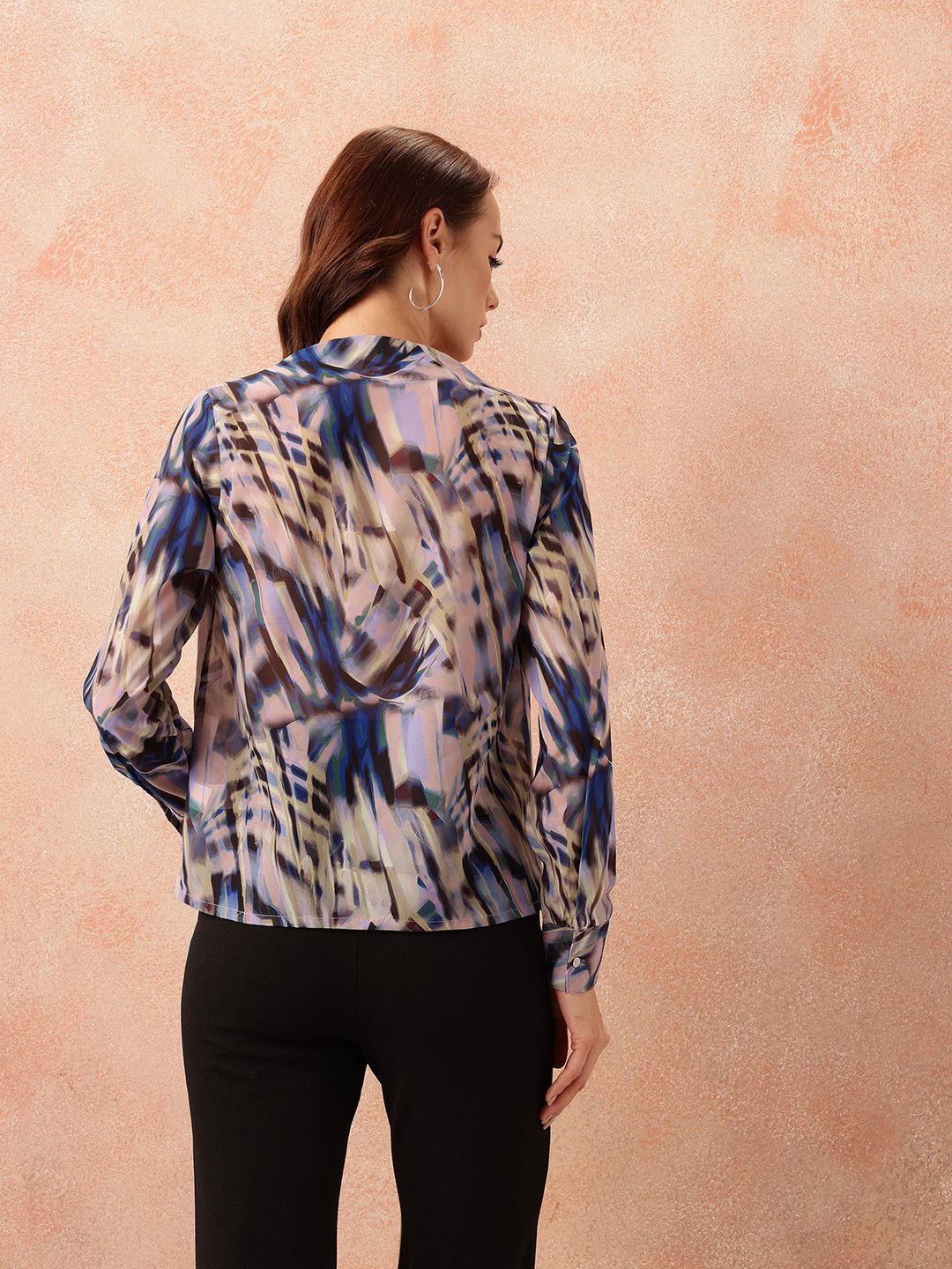 all about you Abstract Print Georgette Semi-Sheer Draped-Style Top