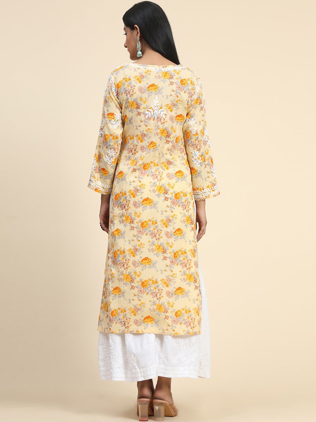 HOUSE OF KARI Women Floral Printed Thread Work Cotton Kurta