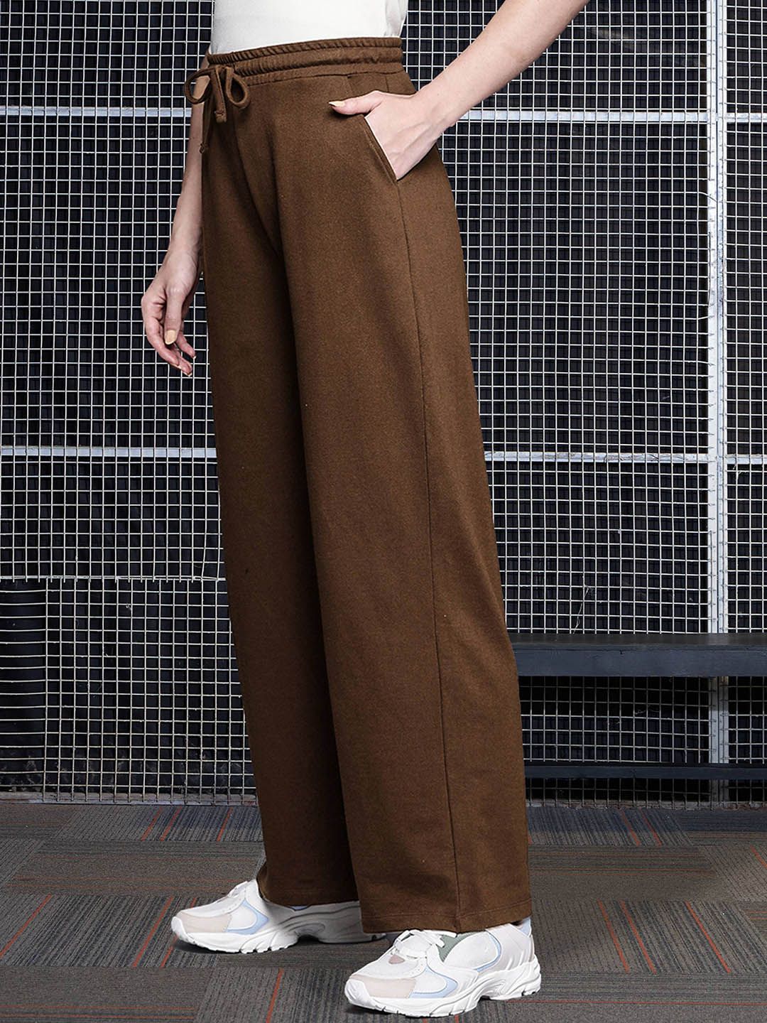 SASSAFRAS Women Brown Cotton Relaxed fit Track Pants