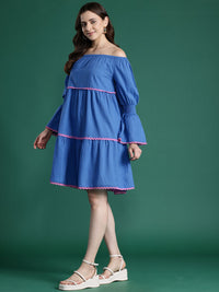 DressBerry Pure Cotton Off-Shoulder Bell Sleeves Tiered Bardot Dress