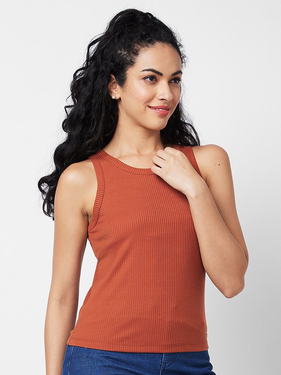 SPYKAR Round Neck Sleeveless Cotton T-shirt