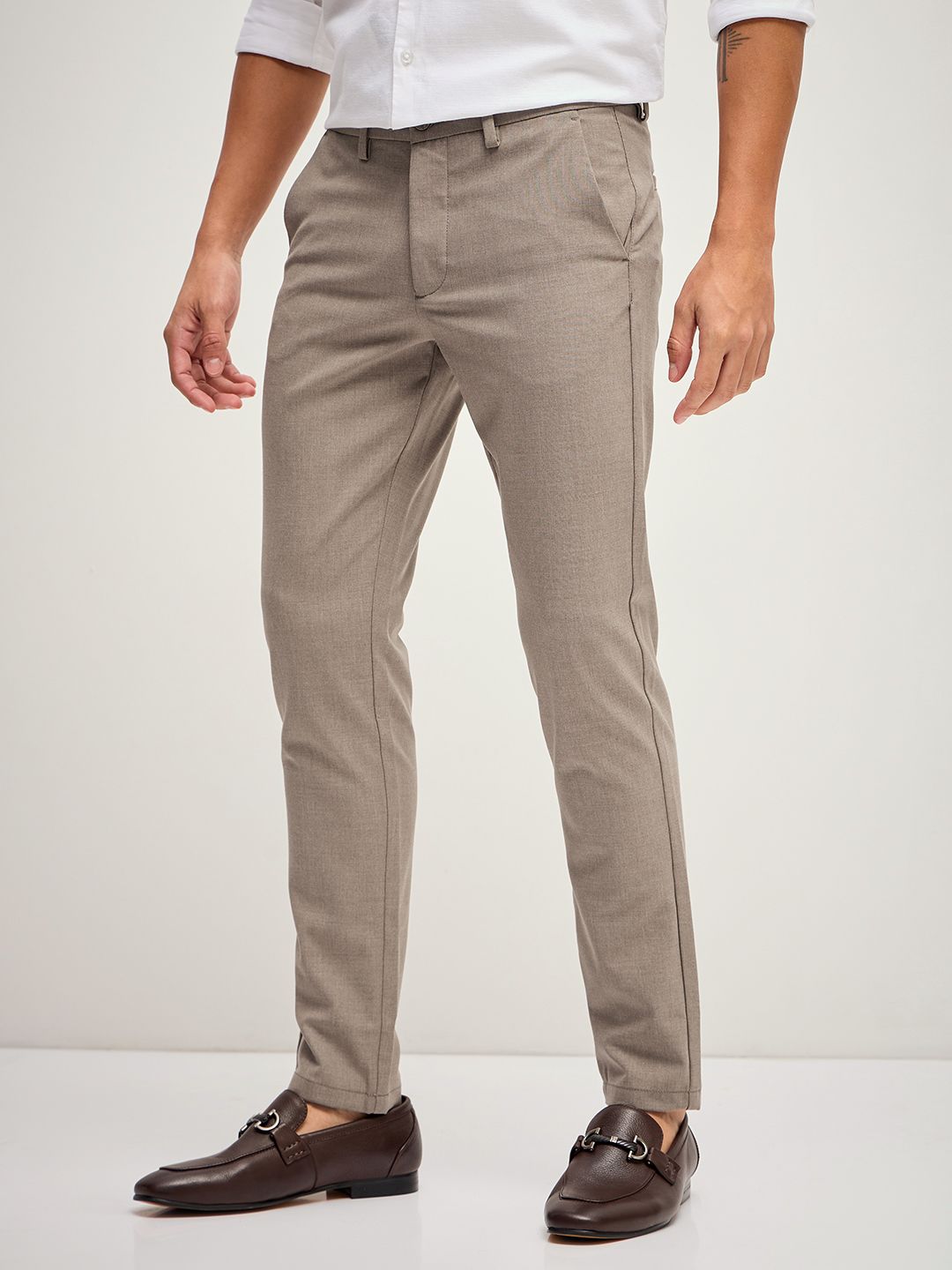 THE BEAR HOUSE Men Solid 4 Way Stretch Formal Trouser