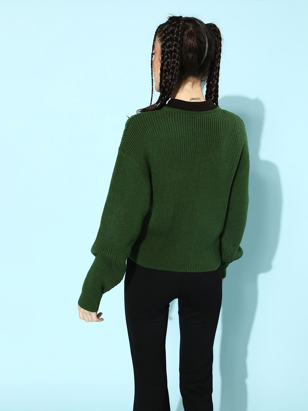 STREET 9 Women Green Acrylic Ribbed Pullover