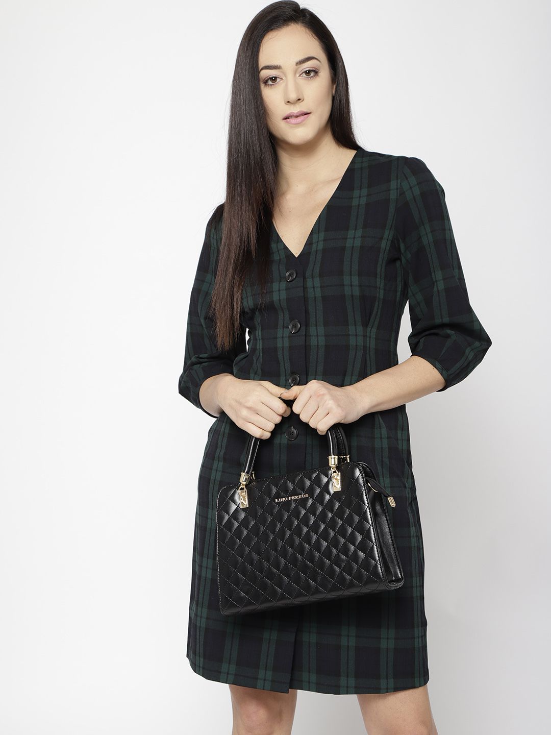 Lino Perros Black Quilted Solid Handheld Bag