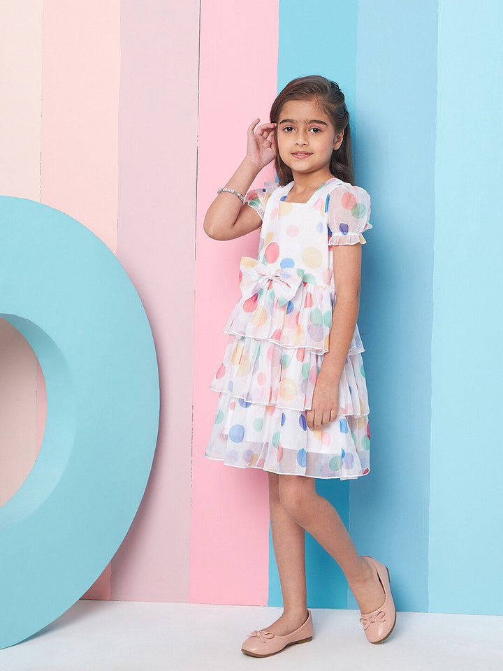 pspeaches Girls Geometric Printed Layered Fit & Flare Dress