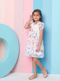 pspeaches Girls Geometric Printed Layered Fit & Flare Dress