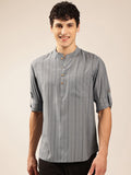 Anouk Striped Mandarin collar Pathani Short Kurta