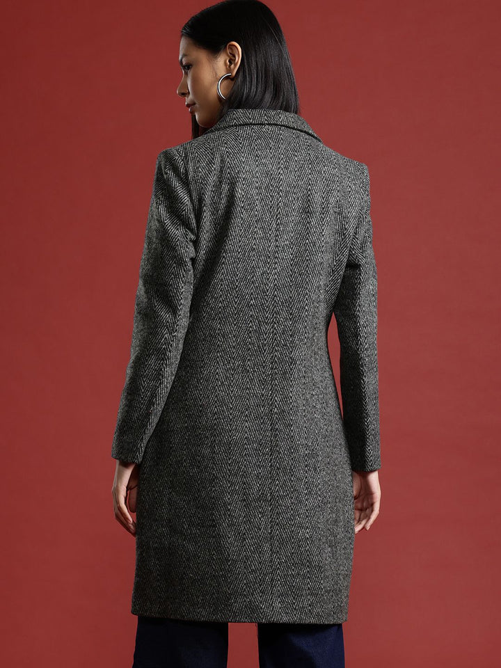 all about you Geometric Self Design Single-Breasted Longline Over Coat