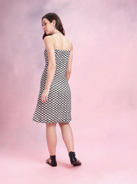 DressBerry Geometric Self-Design Shoulder Straps Crochet A-Line Dress with Side Slit