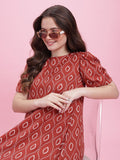 DressBerry Print Puff Sleeve A-Line Dress