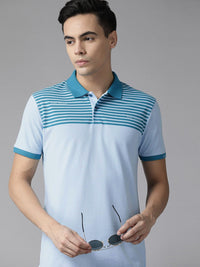 Park Avenue Men Striped Polo Collar Slim Fit T-shirt