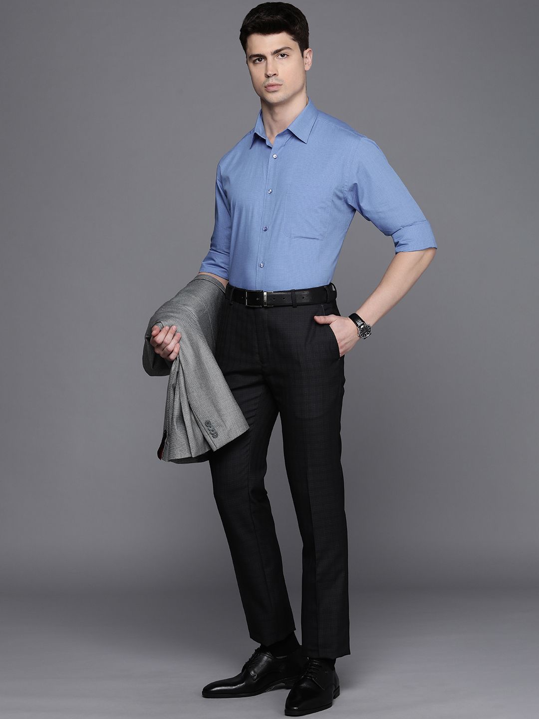 Raymond Men Pure Cotton Slim Fit Micro Checked Formal Shirt