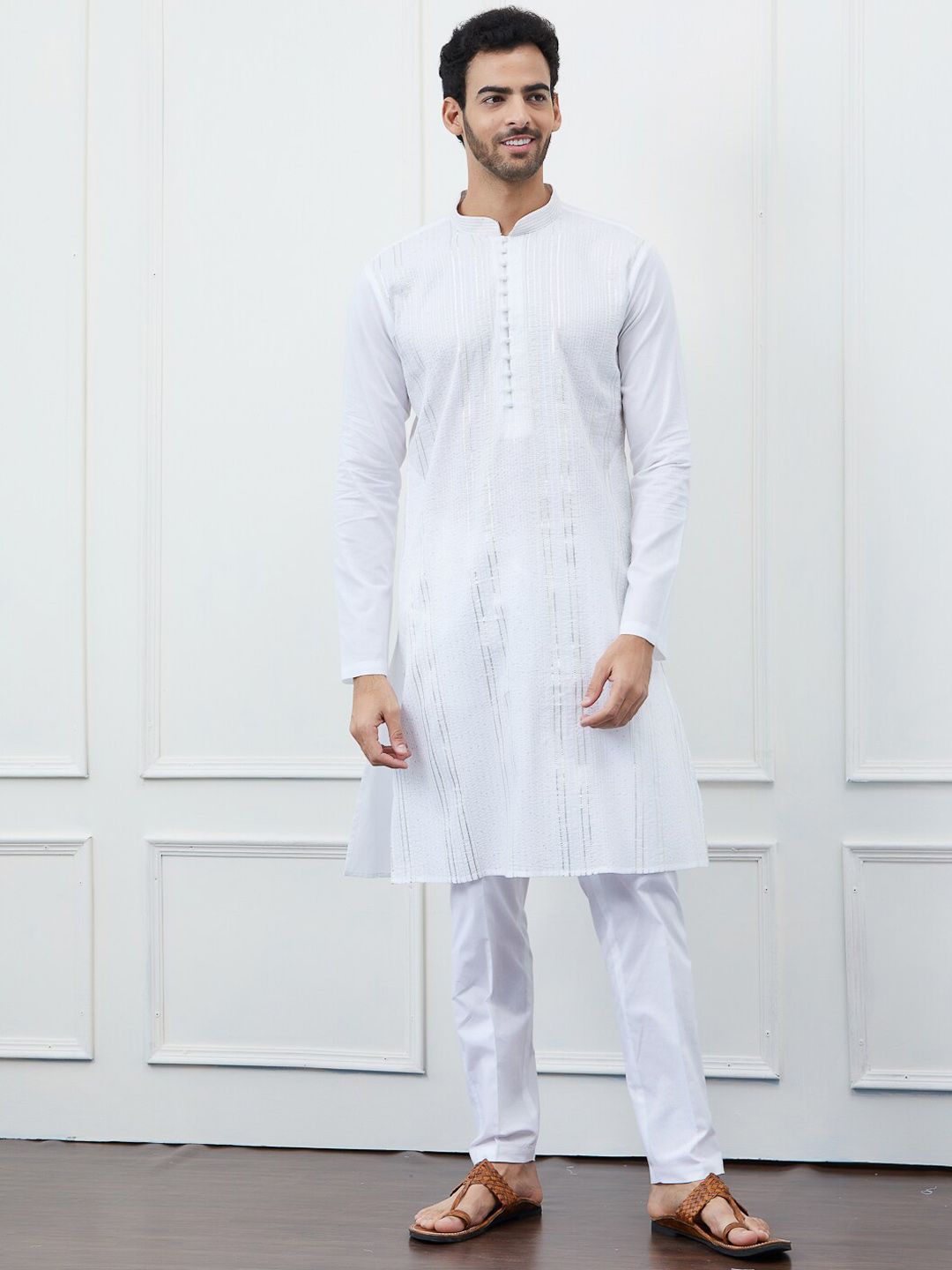 See Designs Embroidered Sequined Pure Cotton Kurta with Pyjamas
