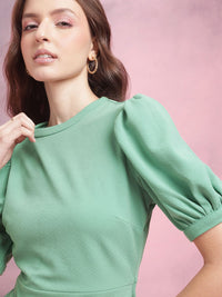 DressBerry Textured Puff Sleeve A-Line Midi Dress