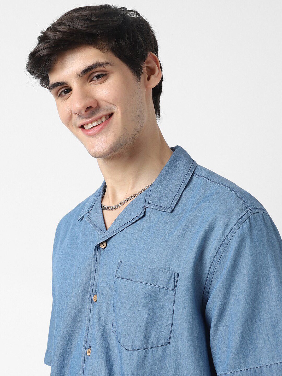 VASTRADO Cuban Collar Cotton Oversized Casual Shirt