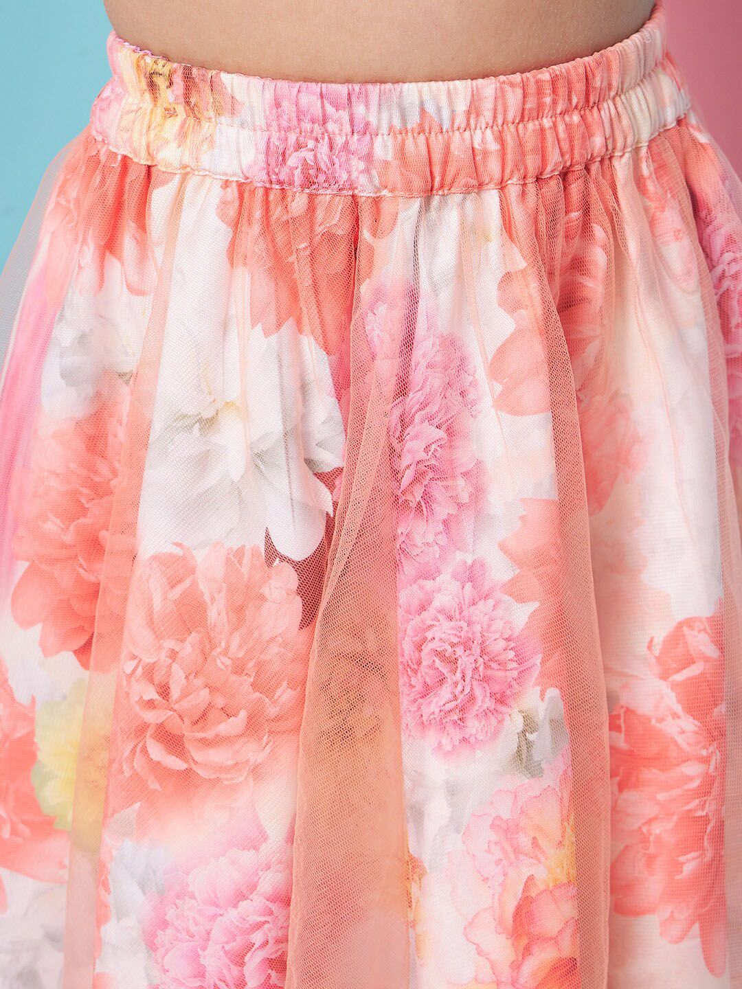 pspeaches Girls Floral Printed Off-Shoulder Top with Skirt