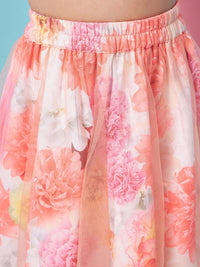 pspeaches Girls Floral Printed Off-Shoulder Top with Skirt