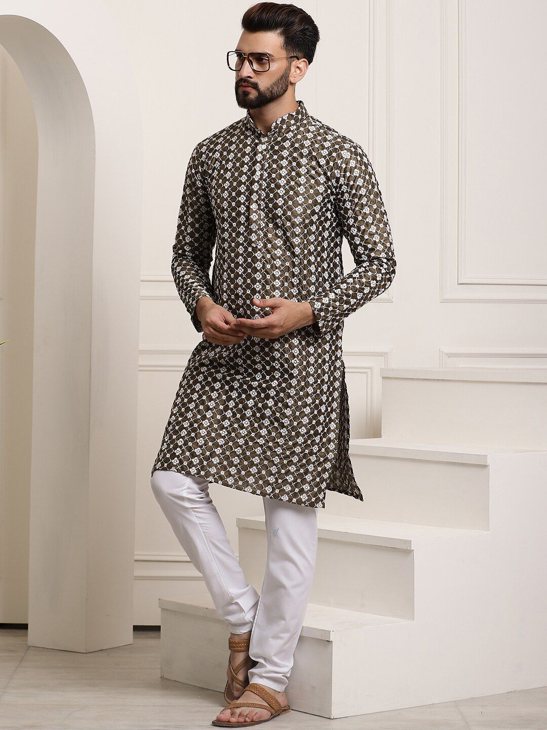 SOJANYA Kurta Cotton Sutera Lurus Sulam Bunga