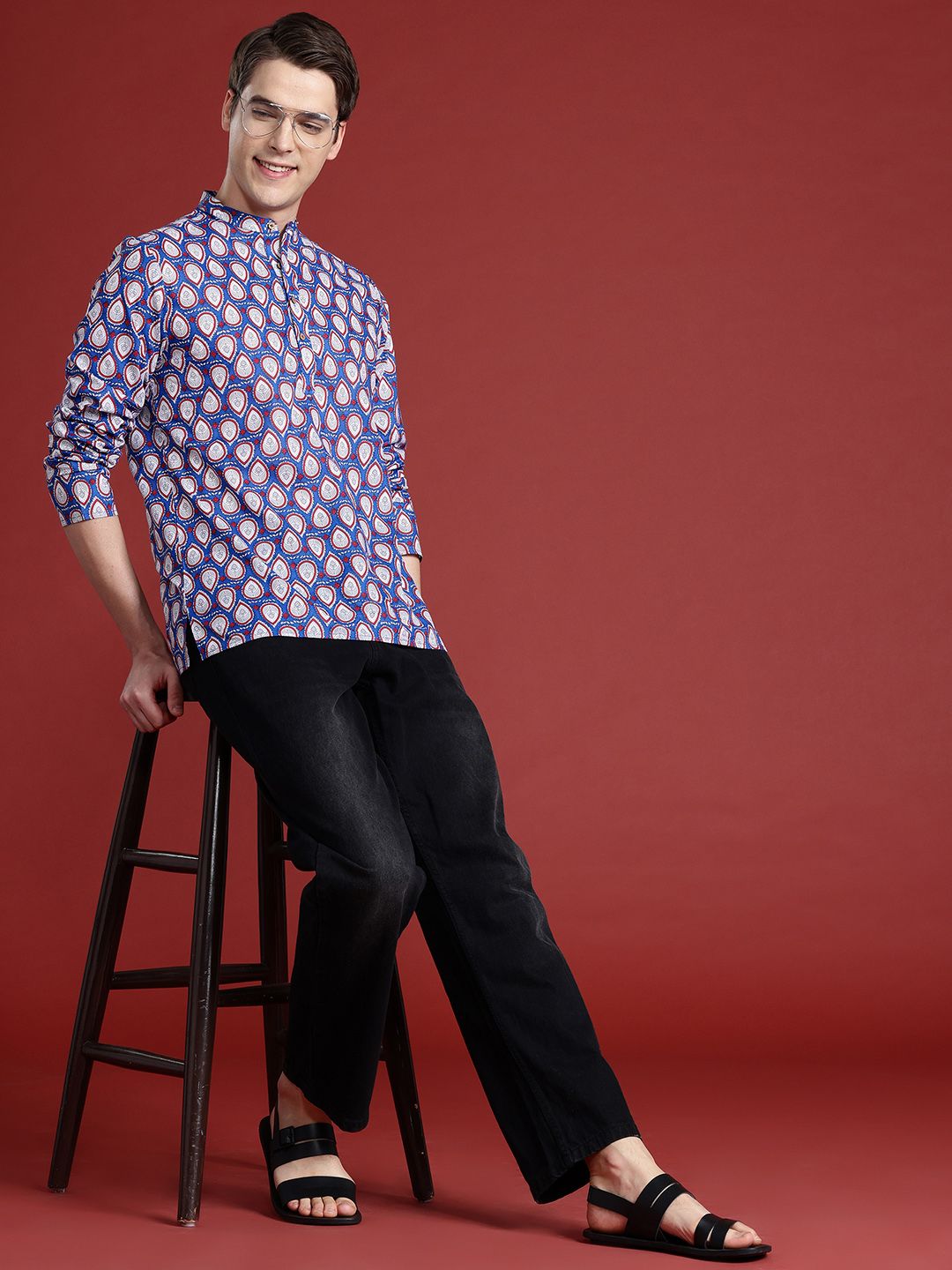 Anouk Pure Cotton Printed Mandarin Collar Kurta