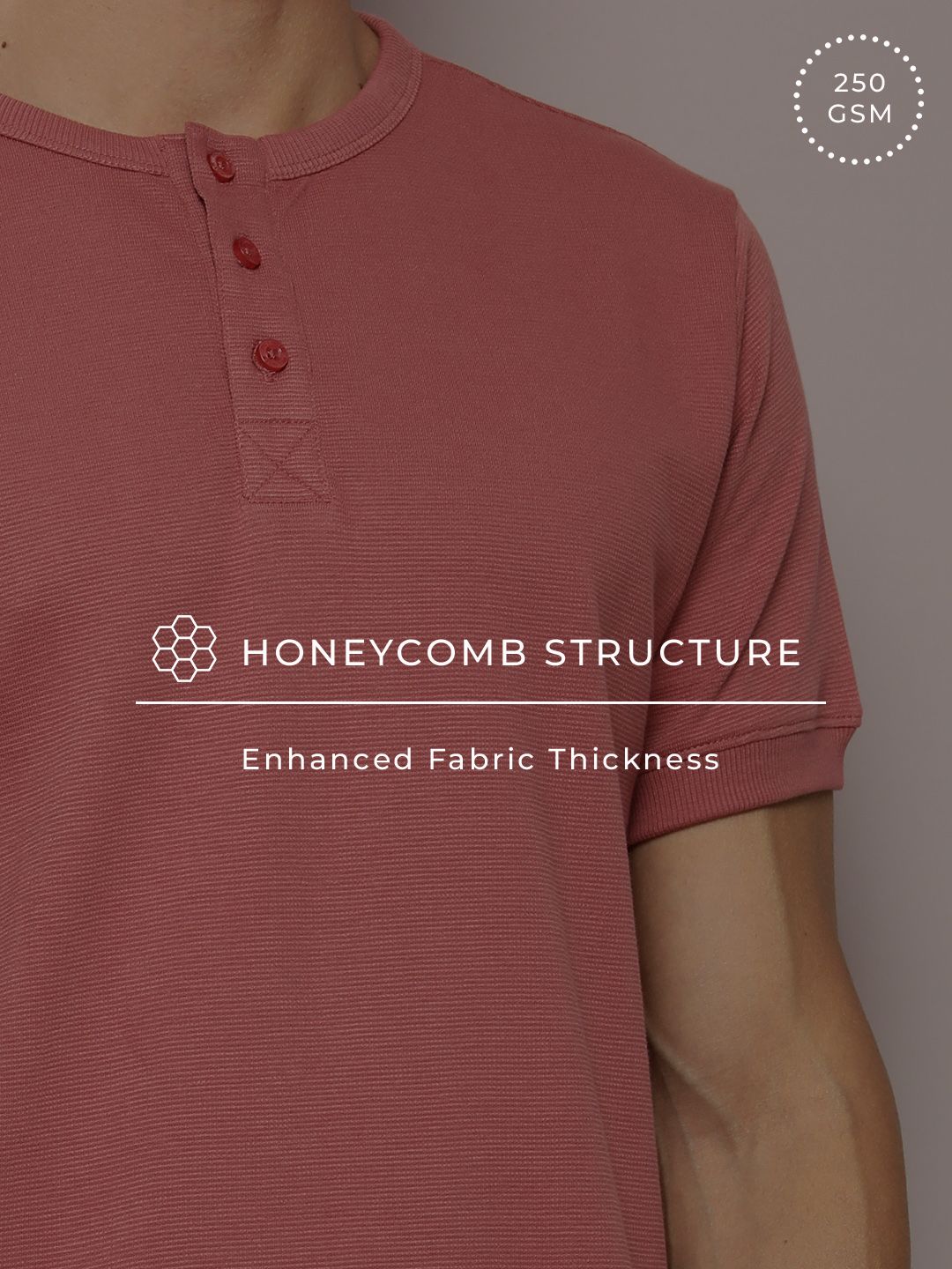 DILLINGER Men Henley Neck Honeycomb Structure T-shirt