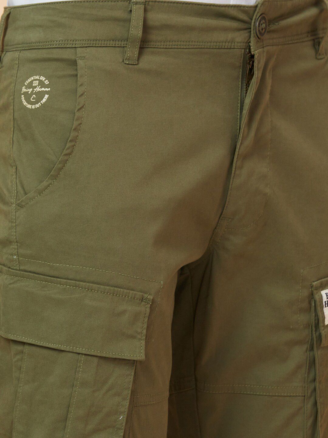 Being Human Men Mid-Rise Plain Cotton Slim Fit Cargos Trouser