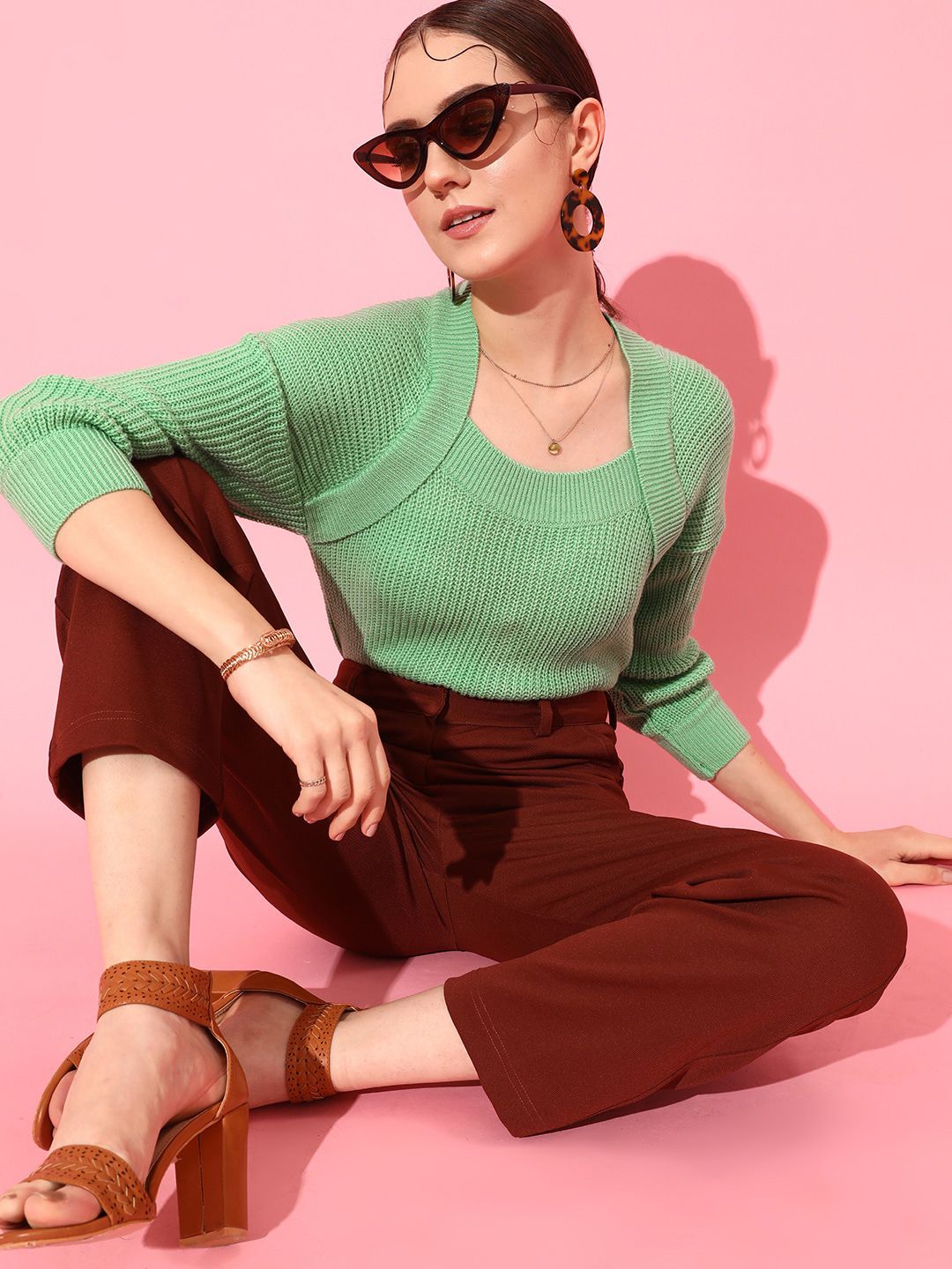 STREET 9 Women Acrylic Cable Knit Crop Pullover