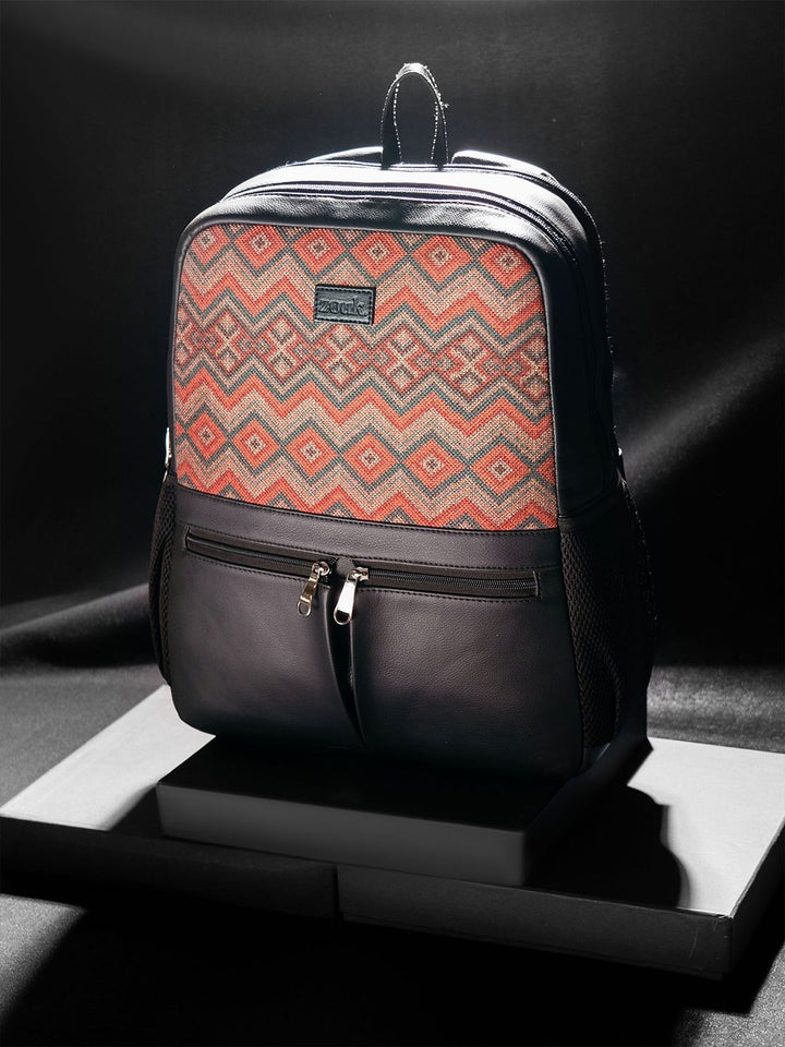 ZOUK  Women Chevron Printed Vegan Leather Backpack-Up to 16 inch