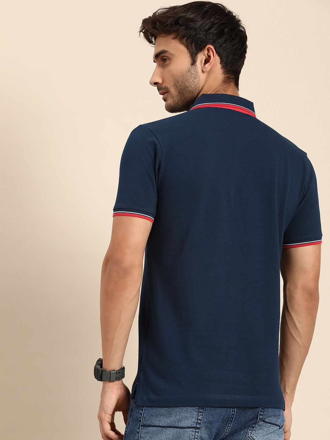 Being Human Striped Polo Collar Pure Cotton T-shirt